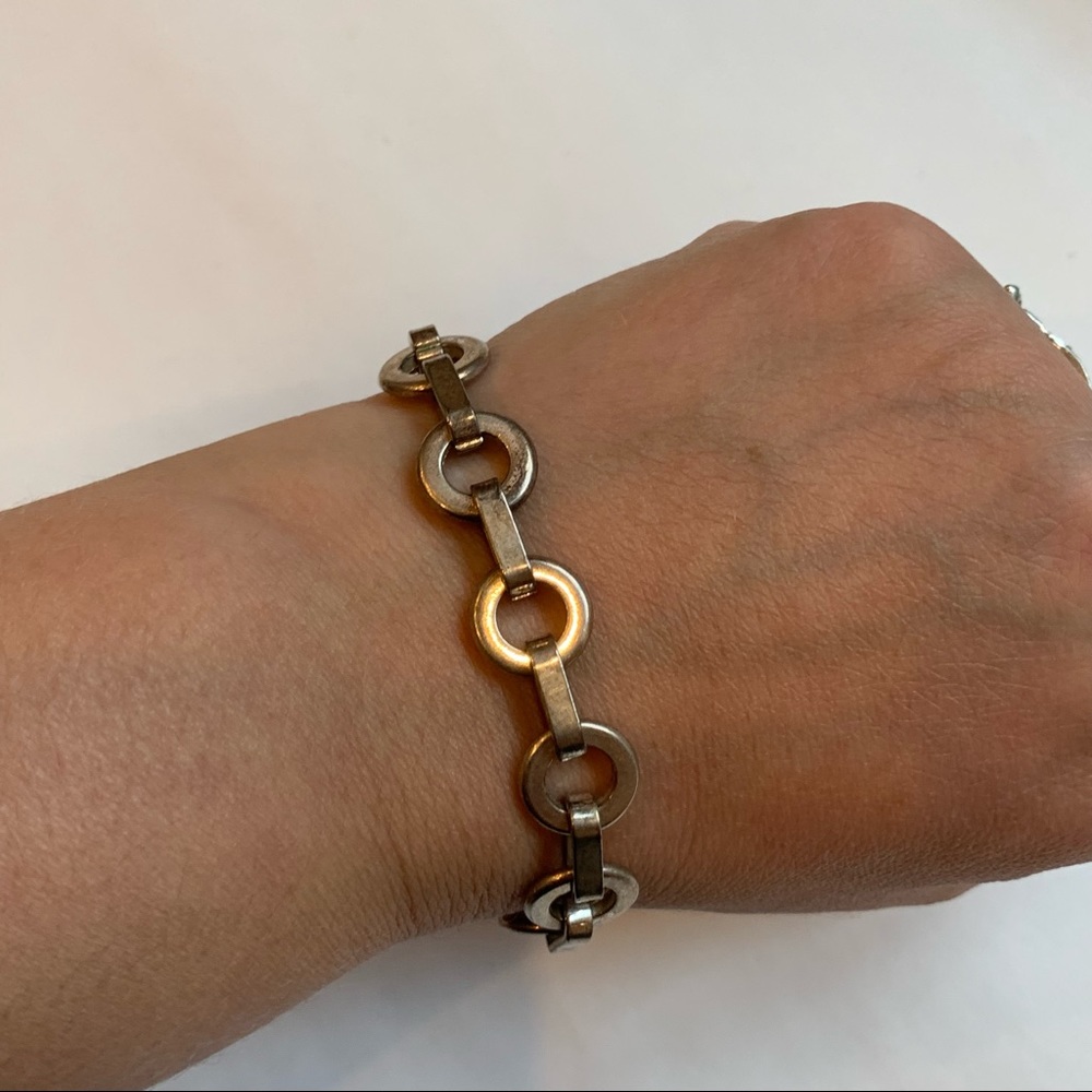 Monet Silver Tone Circle Chain Link Bracelet Vintage Signed
